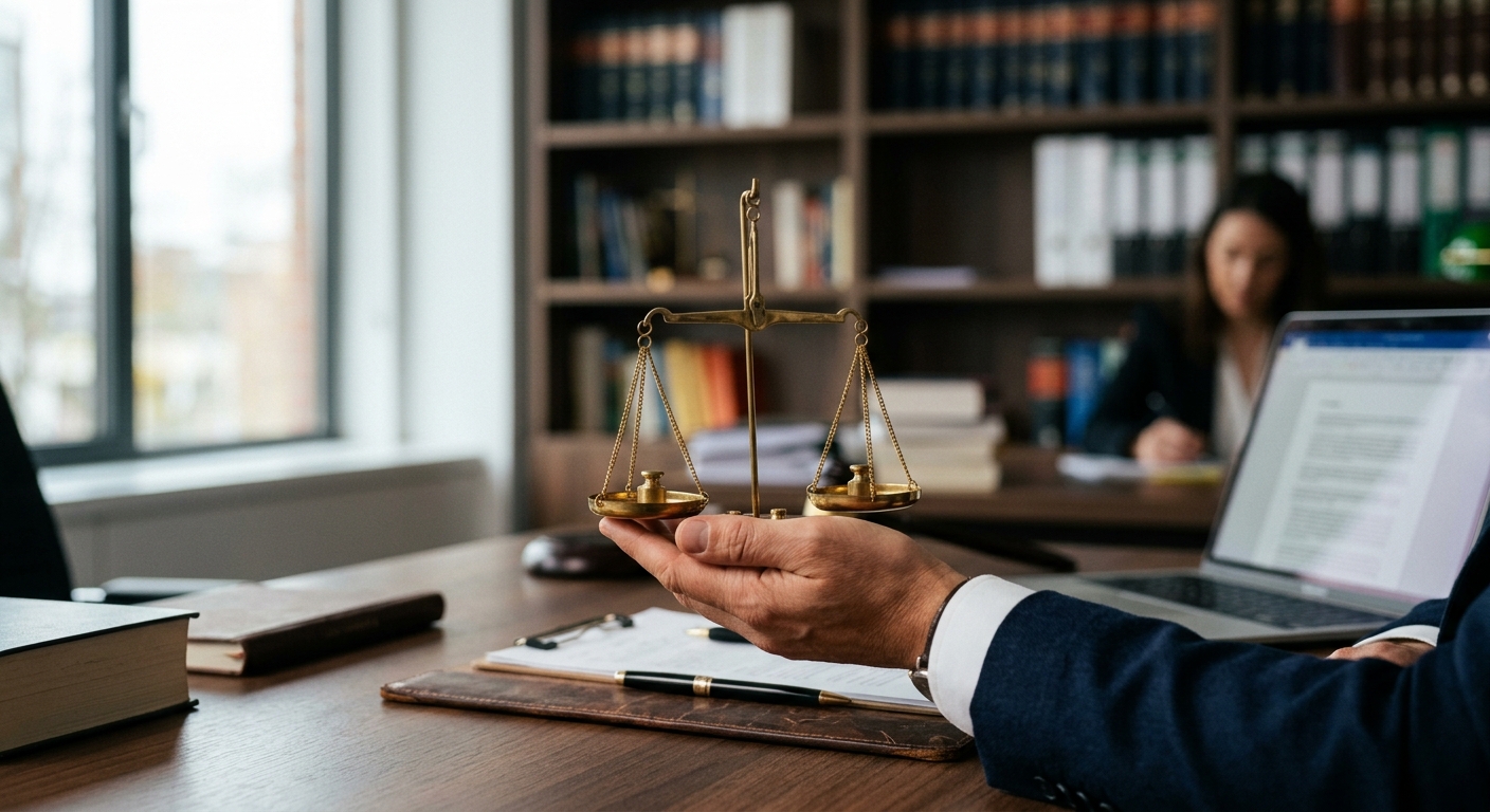 Hände halten Justizwaage, symbolisiert Beschluss Eigentümerversammlung anfechten.