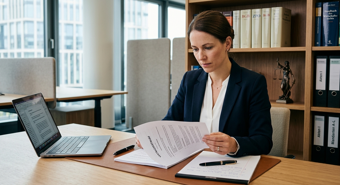 Fokussierter Office Worker liest wichtige Dokumente, um den Führerscheinentzug zu verhindern.