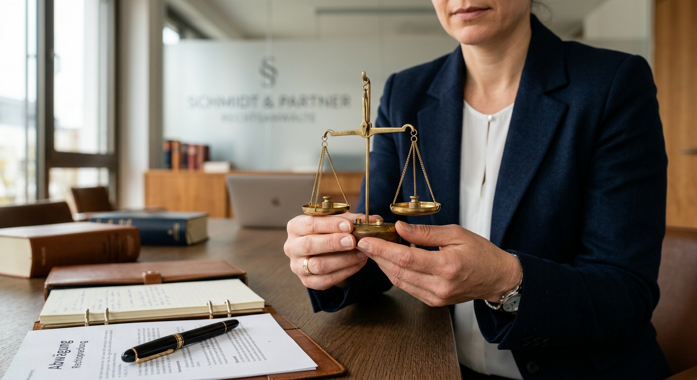 Hände halten Justizwaage, symbolisieren die sorgfältige Abwägung, um einen Schadensersatzanspruch durchsetzen zu können.